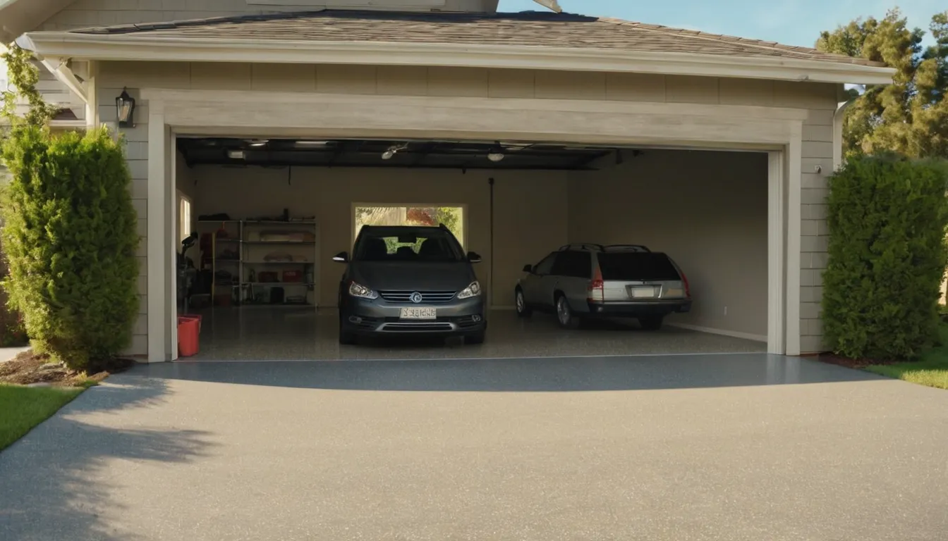 Polyaspartic-coated garage floor with gray flake finish in a home in Frisco